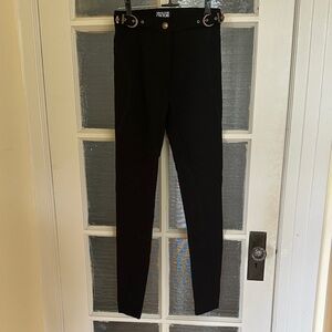 Versace Jeans Couture Black Ponte Pants with Gold Button and Buckles